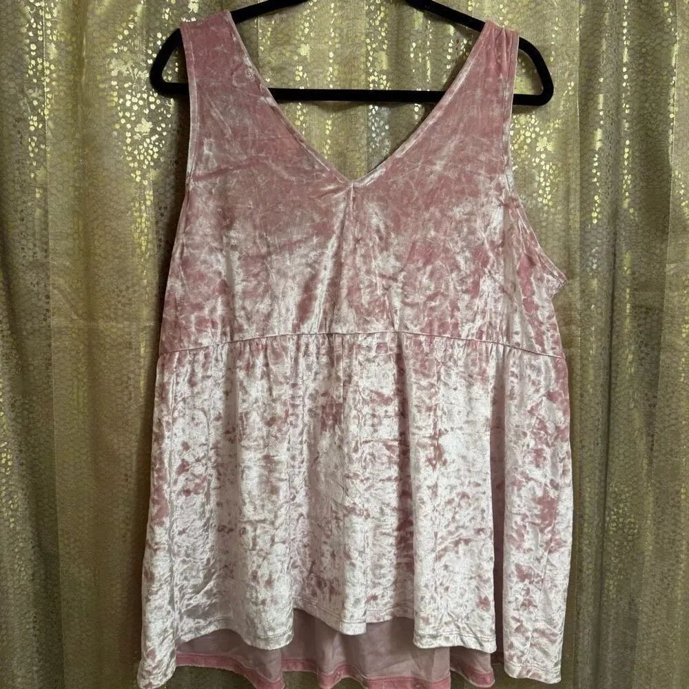 Torrid Light Pink Crushed Velvet Surplice Babydoll Tank Blouse 3X NWT - Picture 2 of 7